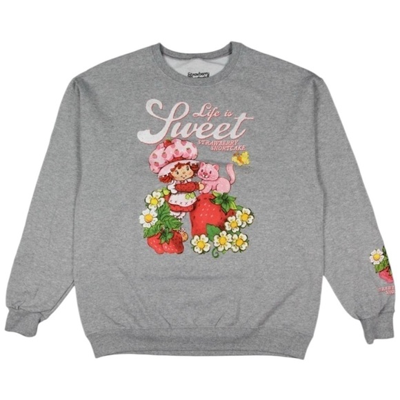 Strawberry Shortcake Women's Life Is Sweet Crewneck Sweatshirt in Gray L Kawaii - Picture 1 of 12